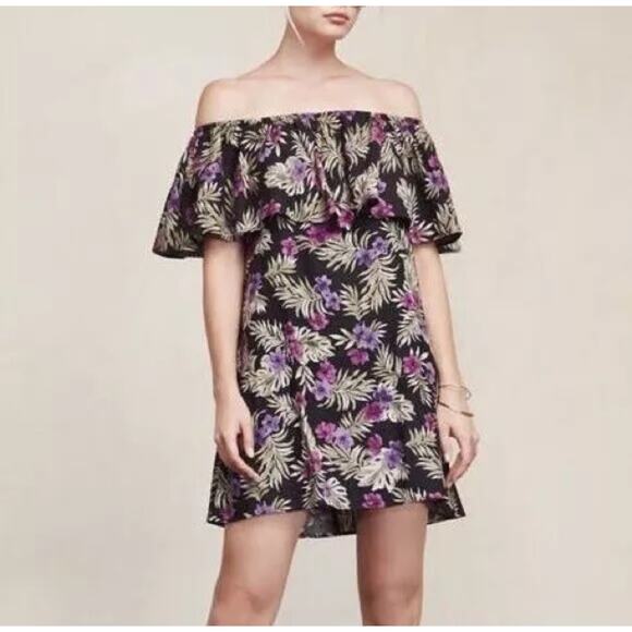 Reformation Off-The-Shoulder Nashville‎ Linen Dress in Lanai Tropical Size Small - Picture 1 of 9